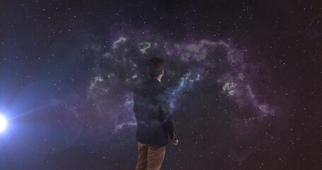 Wall Mural - animation of caucasian businessman over shapes and space