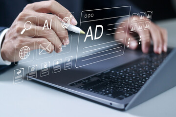 Wall Mural - ai technology for digital marketing concept. businessmen analyzing digital marketing strategies to b