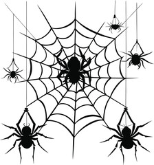 Spider web with intricate dangling spiders