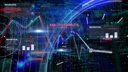 Wall Mural - digital animation of digital interface with data processing against blue background