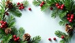 © Prasert - Elegant evergreen garland with berries and pinecones , nature, christmas border, border