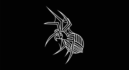 Wall Mural - stylized white spider on black background.