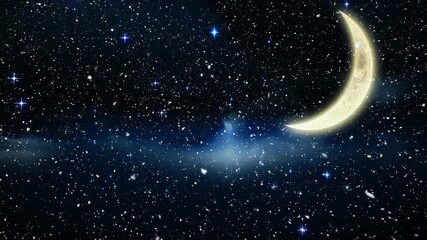 Canvas Print - Animation of snow falling over sky with moon and stars at christmas