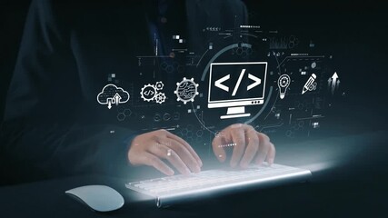 Modern web development concept featuring coding symbols, web development process, web development interface, and web development tools with futuristic design. Elide