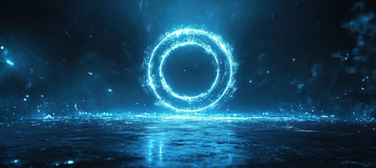 Wall Mural - futuristic glowing blue energy circle on a digital abstract background