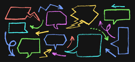 Wall Mural - collection of hand drawn chalk elements. crayon drawing speech buble set with graffiti style arrows.