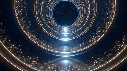 Abstract 3D Tunnel Background With Blue And Golden Lights