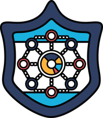 Canvas Print - A blue shield with a red and yellow circle in the middle