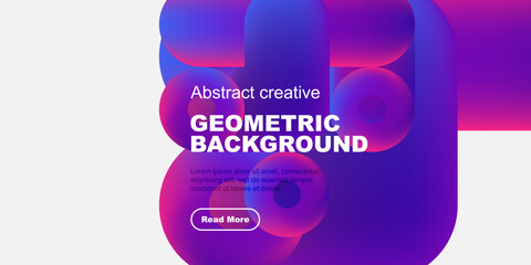 Wall Mural - Abstract geometric background features vibrant purple, blue hues. Text overlay includes geometric background, sample text, button. Minimalist design.