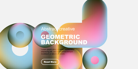 Wall Mural - Abstract geometric shapes, vibrant colors, modern design. Text overlay promotes content, inviting exploration. Clean, minimalist aesthetic.