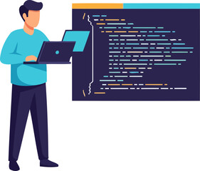 software developer crafting digital solutions, lines of code, and future innovation, isolated on transparent background