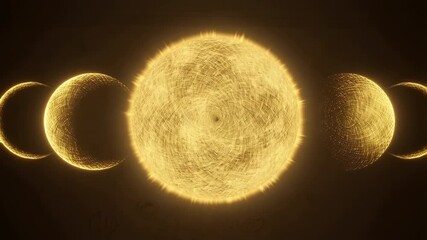 Wall Mural - golden sun rotating with moons orbiting around on dark background