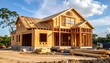© Frengki - A new house under construction, framed with wood, on a sunny day