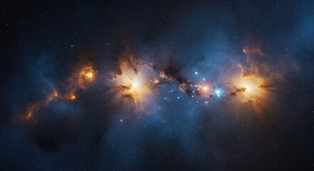 Vibrant nebula with glowing orange and blue gas and stars