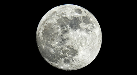 A luminous full moon with visible craters hangs suspended in the dark, empty night sky