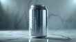 © SHAMSUL - Close up metallic beverage can standing on a textured surface with soft light effects