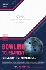 Wall Mural - poster template for your bowling tournament with photo place