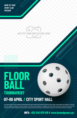 Wall Mural - poster template for your floorball tournament with photo place