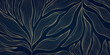 © marylia17 - Vector art deco leaf line golden background, plant floral luxury abstract texture, elegant linear fancy dark wallpaper. Nouveau foliage pattern, garden print.