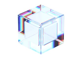 Wall Mural - Abstract iridescent glass cube, geometric design, 3d render