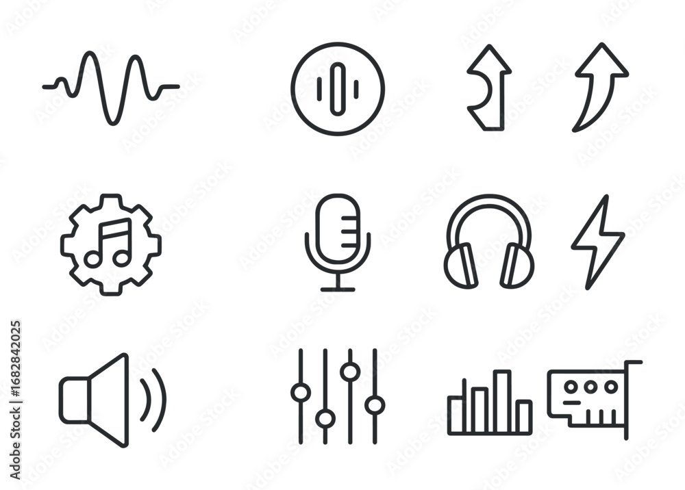Blue Reverb Symbol Dynamic Audio Icons. Outline icon set of dynamic vocal effects ...