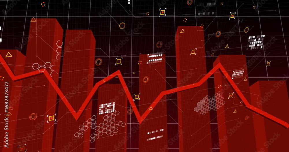 Stock-Illustration „Displaying red line graph tracing peaks and troughs ...