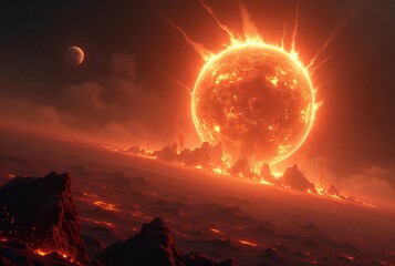 Wall Mural - Exploding Planet with Lava and Debris in Space 