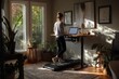 © ant - Home office setup with treadmill desk, soft natural lighting, peaceful atmosphere.