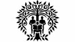 © Photo Magic - Illustration of a tree with leaves and branches surrounding people and a person reading a book in black and white silhouette