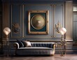 © yeremikonovanda - Luxurious classic living room with elegant sofa, ornate art, and warm ambient lighting creating sophisticated ambiance