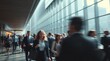 © Lira - motion blur image of business people crowd walking at corporate office in city downtown