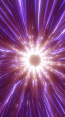 Wall Mural - radiant abstract tunnel of light with a glowing center and streaks of purple and gold energy lines