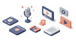 © Ophelia - Isometric media icons: retro style podcast and music elements