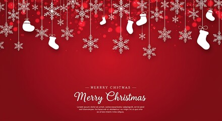 Wall Mural - Festive white seamless snowflake border isolated on red background, Vector illustration, merry xmas snow flake header,Christmas design for postcard or greeting card. banner, wallpaper or backdrop