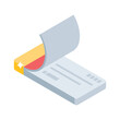 © DesignView - Visually engaging isometric icon of cheque and chequebook