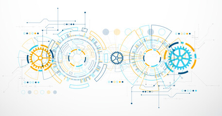Wall Mural - Abstract background. Scientific and technological concept with the use of technical elements formed in the shape of a circle. Vector