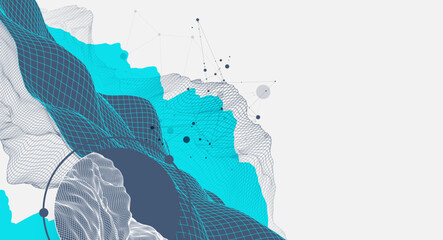Wall Mural - The abstract wave is made in a frame style. Template for science and technology presentation. Vector art.