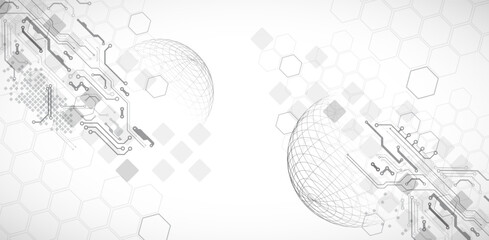 Wall Mural - abstract circuit board background with sphere. hi-tech digital technology concept. vector.