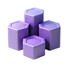 3d hexagonal prism objects in purple isolated on transparent background