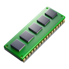 3d ram module with green pcb isolated on transparent background