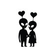 © dipu - Alien couple holding hands with heart antennae love