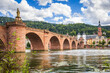 Historical town Heidelberg with old Karl Theodor bridge and castle on Neckar river in Germany