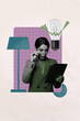 © deagreez - Composite zine pop trend collage of happy businesswoman businessman stand light bulb lamp blackout idea finding freelancer