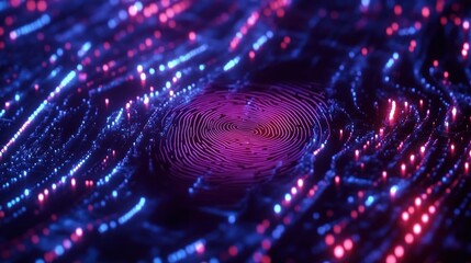 Wall Mural - Abstract digital fingerprint embedded in a vibrant, dynamic field of glowing particles