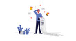 © Farhan - Overwhelmed man with long to-do list and notifications feels stressed in modern workspace