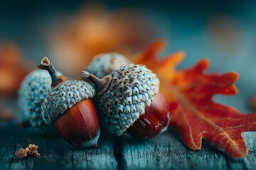 Wall Mural - Acorn and Autumn Leaf Composition Celebrating Fall Colors for Seasonal Decor