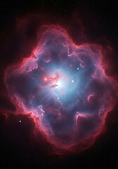 Wall Mural - Red Blue Nebula Digital Art Deep Space Cloud Stars Wallpaper