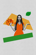 © deagreez - Creative design 3D collage sketch of style fashion attractive young woman shocked face posing hadn hold maple leaves bouquet fall season