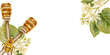 © Mea_ta  - Watercolor banner with honey dippers, honey bee, linden flowers and leaves. Natural composition in yellow and green tones. for honey labels eco food tea branding cosmetics and organic products.