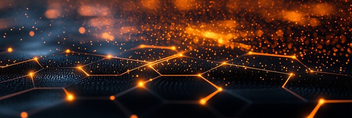 Digital Universe: A vivid, technological abstract presents a complex network of illuminated hexagons and connecting lines, set against a starry, cosmic backdrop.
